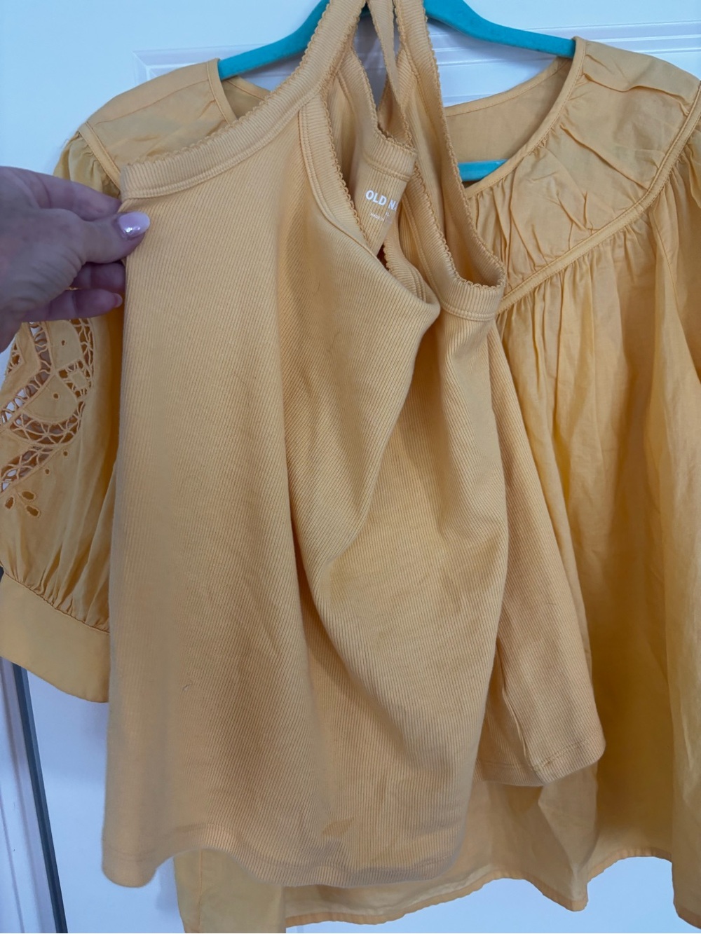Old Navy Bright Yellow Tie-Neck Peasant Blouse and camisole included
